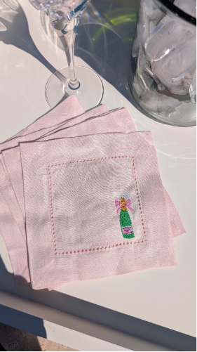 Bubbly & Bowed Cocktail Napkin - Set of 6 Pink
