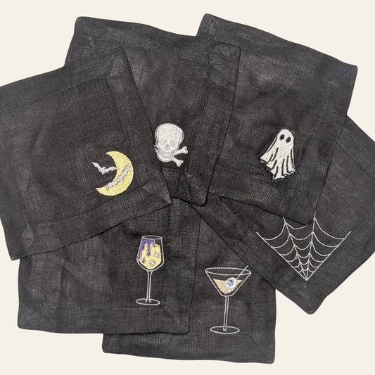 Spooky Cocktail Napkins - Set of 6 Black