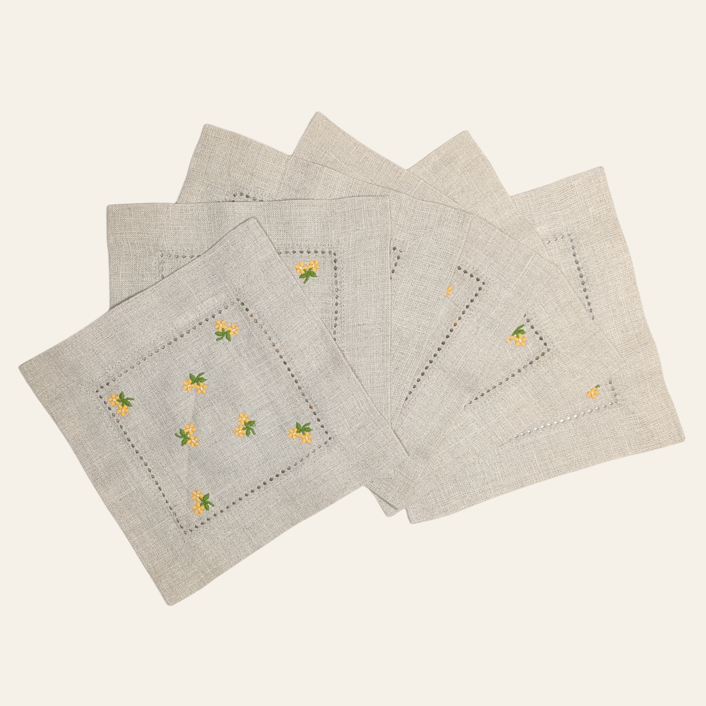 Yellow Blossoms Cocktail Napkin - Set of 6 Natural Tan