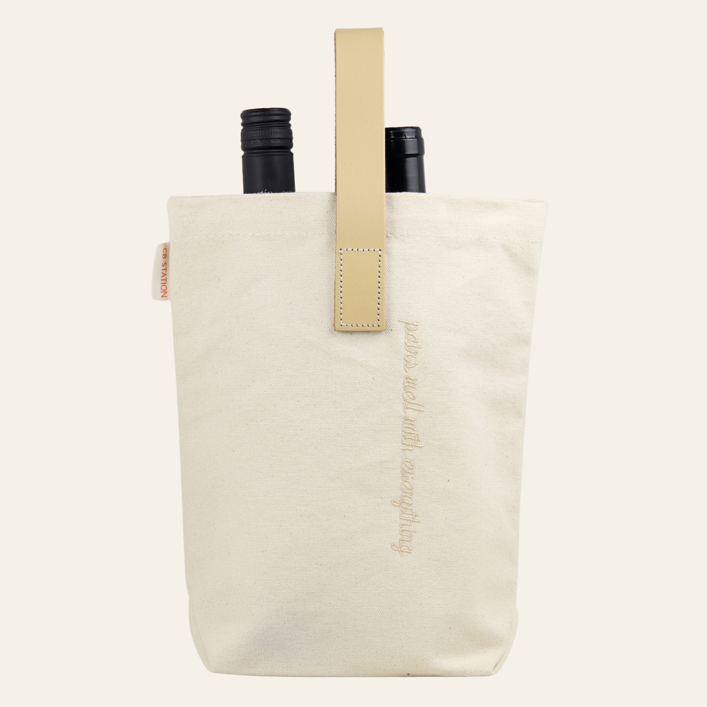 Pairs Well With Everything 2 Bottle Wine Tote - Natural W/ Leather Handle