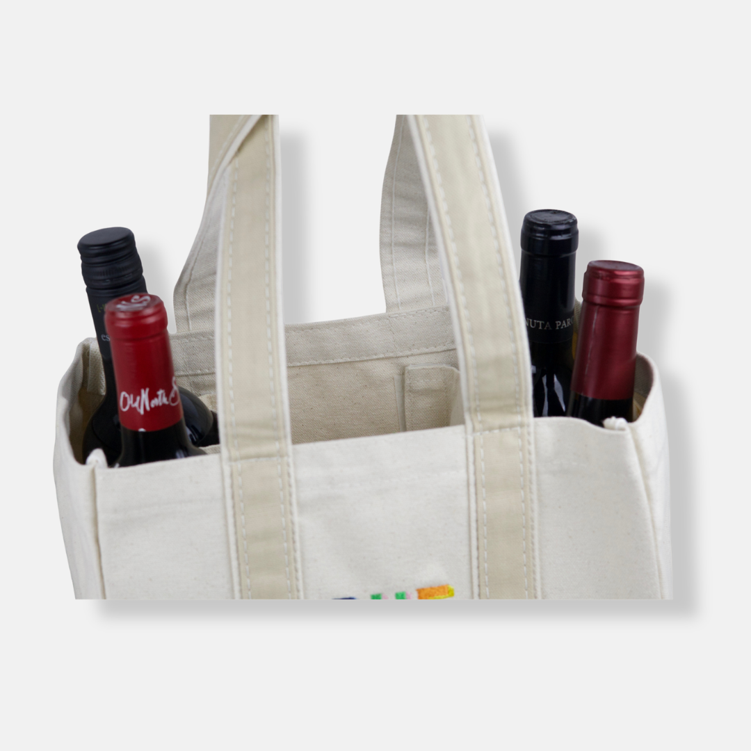 Cheers Multi Colored 4 Bottle Wine Tote - Natural