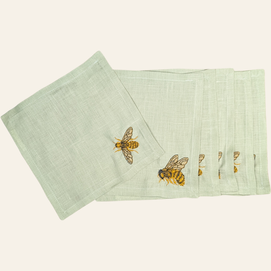 Bees In Flight Sage Green Cocktail Napkins - Set of 6 Sage