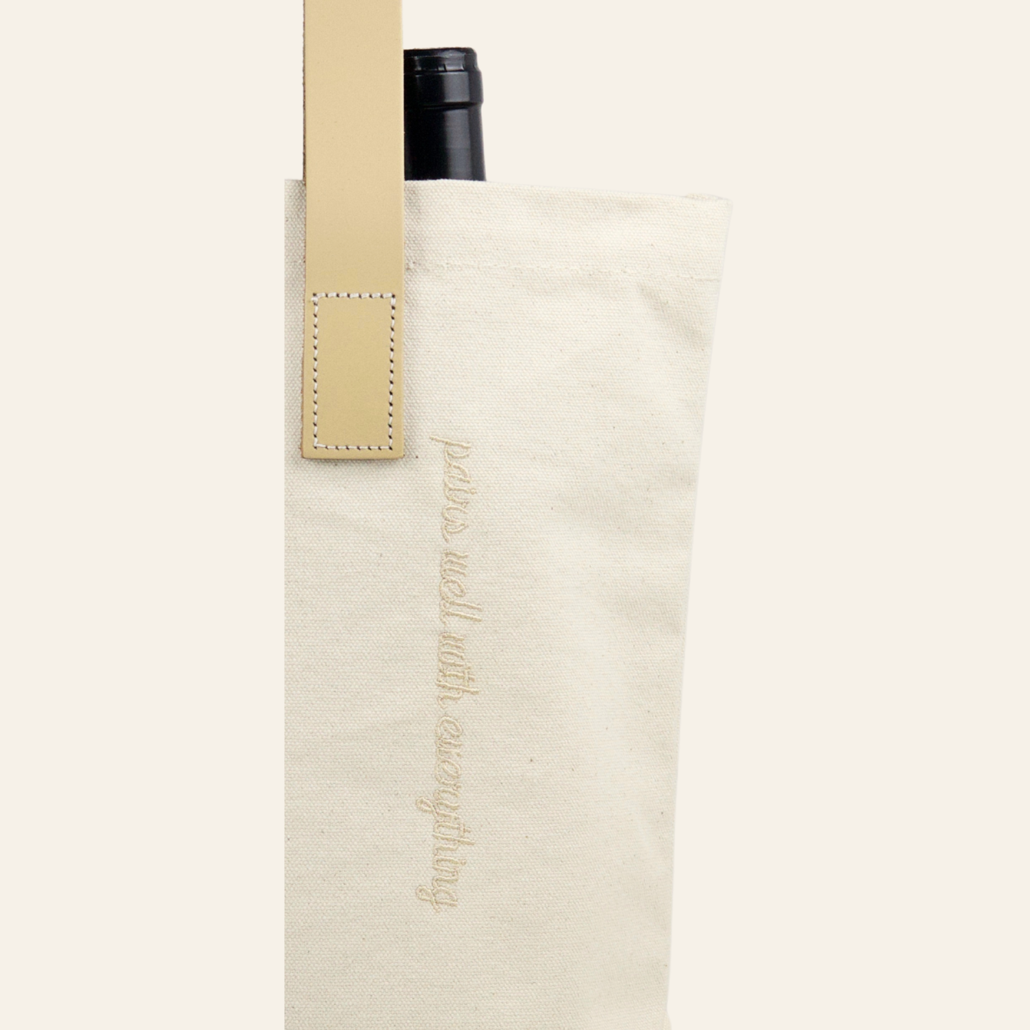 Pairs Well With Everything 2 Bottle Wine Tote - Natural W/ Leather Handle