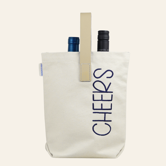 CHEERS 2 Bottle Wine Tote - Natural W/ Leather Handle