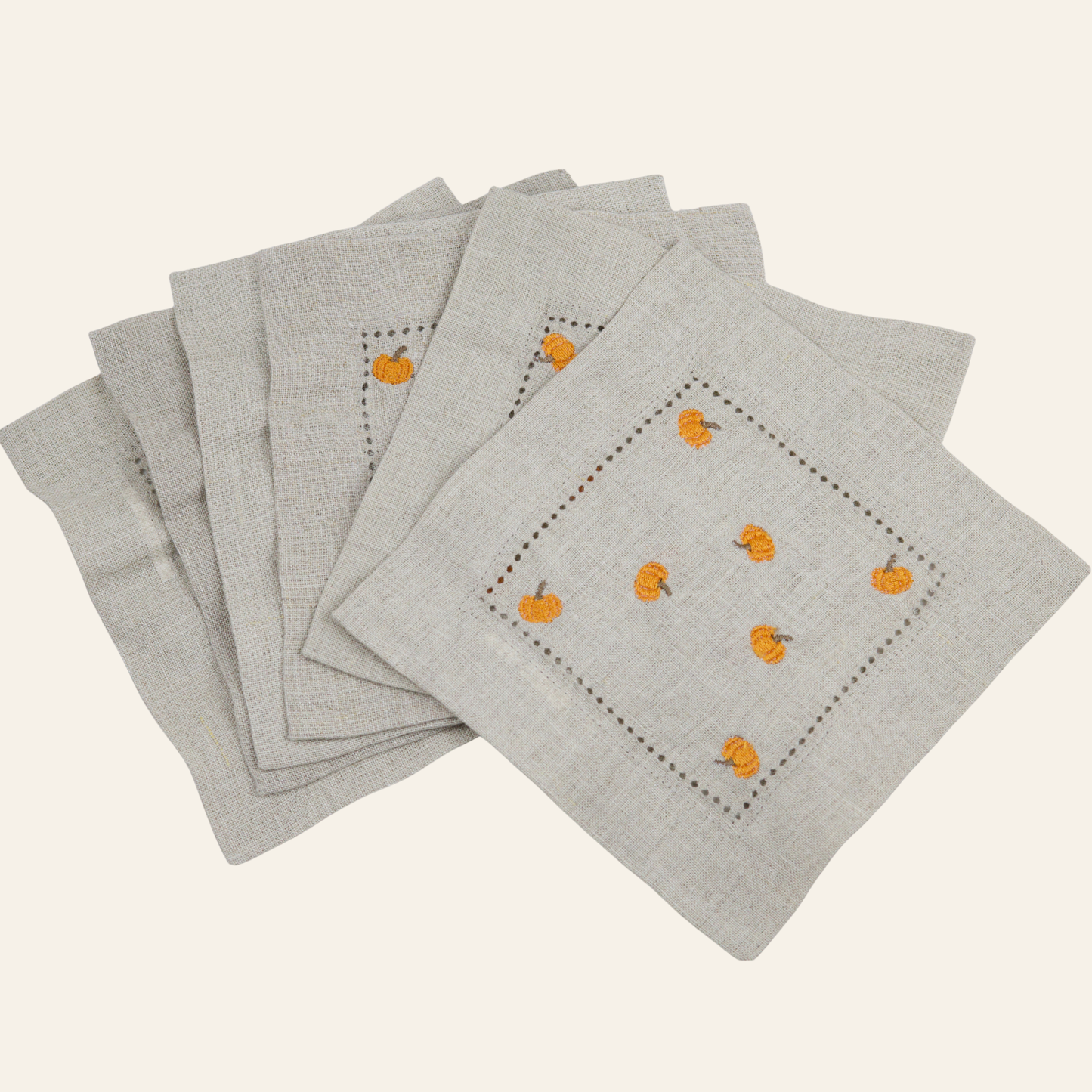 Tiny Pumpkins Cocktail Napkins - Set of 6 Natural Tan