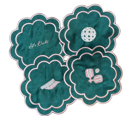 Pickleball Cocktail Napkin Set - Set of 4 Green & Pink