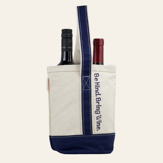 Be Kind. Bring Wine. 2 Bottle Wine Tote - Navy