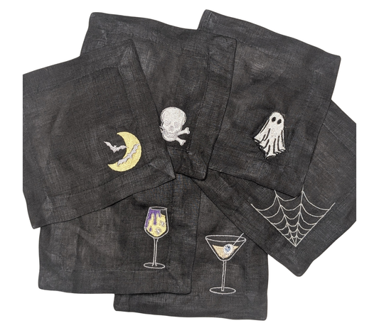 Spooky Cocktail Napkins - Set of 6 Black