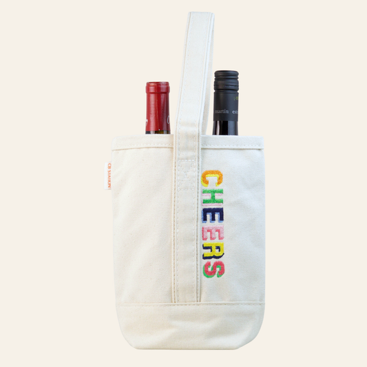 Cheers Multi Colored 2 Bottle Wine Tote - Natural