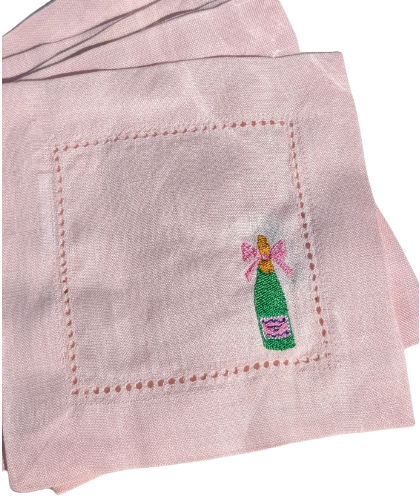 Bubbly & Bowed Cocktail Napkin - Set of 6 Pink