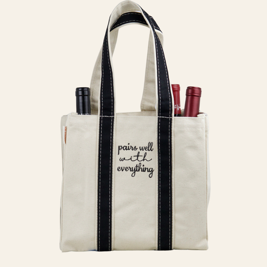 Pairs Well With Everything 4 Bottle Wine Tote - Black