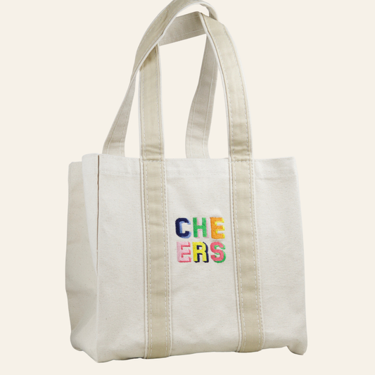 Cheers Multi Colored 4 Bottle Wine Tote - Natural