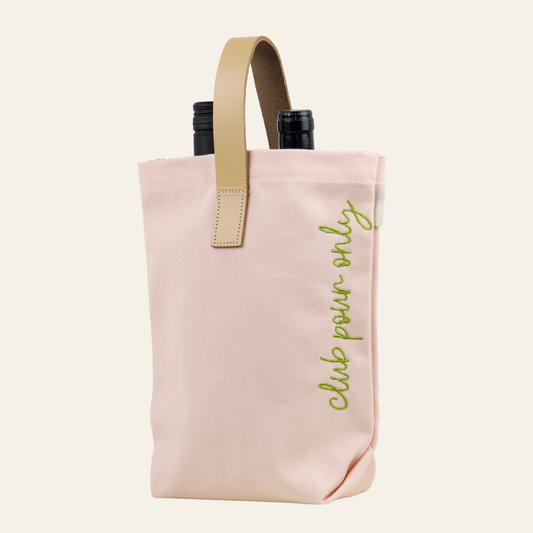 Club Pour Only 2 Bottle Wine Tote - Pink W/ Leather Handle