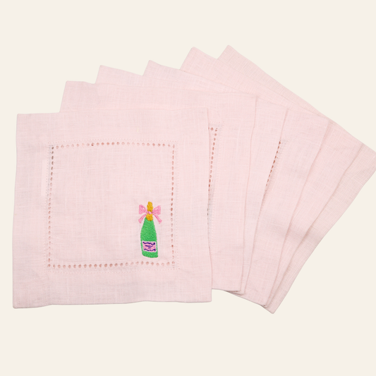 Bubbly & Bowed Cocktail Napkin - Set of 6 Pink