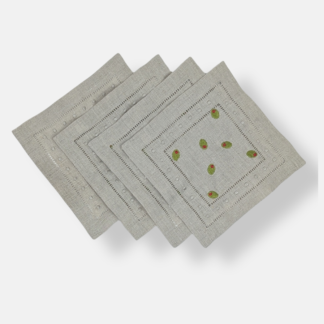 Olive It So Much Linen Cocktail Napkins - Set of 4 Natural Tan