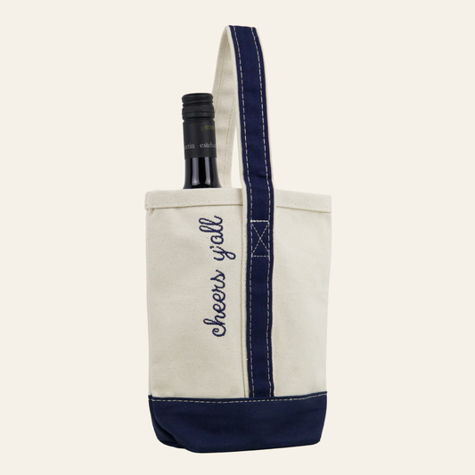 Cheers Y'all 2 Bottle Wine Tote - Navy
