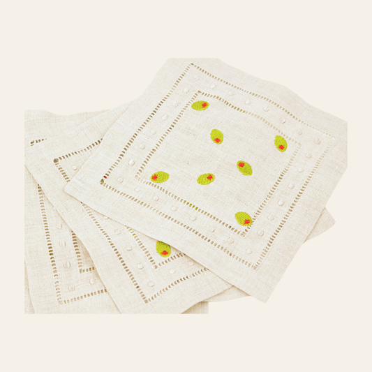Olive It So Much Linen Cocktail Napkins - Set of 4 Natural Tan