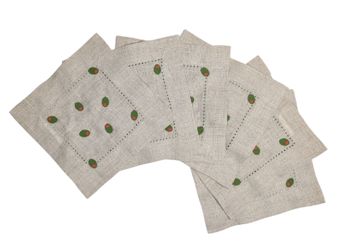 Olive It So Much Linen Cocktail Napkins - Set of 6 Ntural Tan
