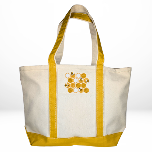Honey Comb & Bees Tote Mustard - Medium
